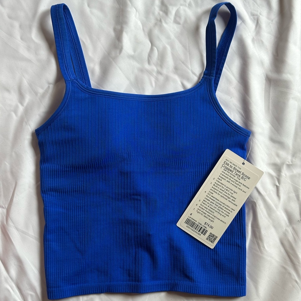 lululemon brand new ebb to street tank - cerulean blue size 4